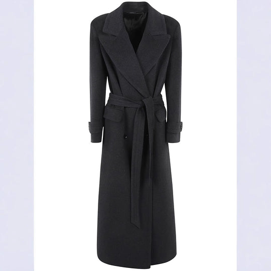 Damen Maxi-Mantel mit doppelreihiger Knopfleiste, weitem Revers und Pattentaschen Nord Taschen