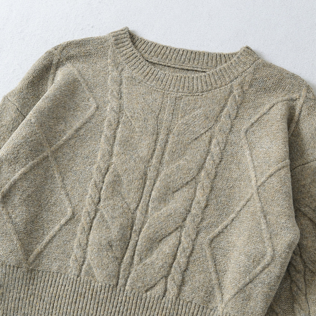 Damen Kurzer Zopfmuster-Strickpullover mit tailliertem Rippbündchen Nord Taschen