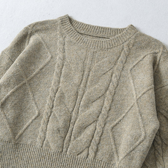 Damen Kurzer Zopfmuster-Strickpullover mit tailliertem Rippbündchen Nord Taschen