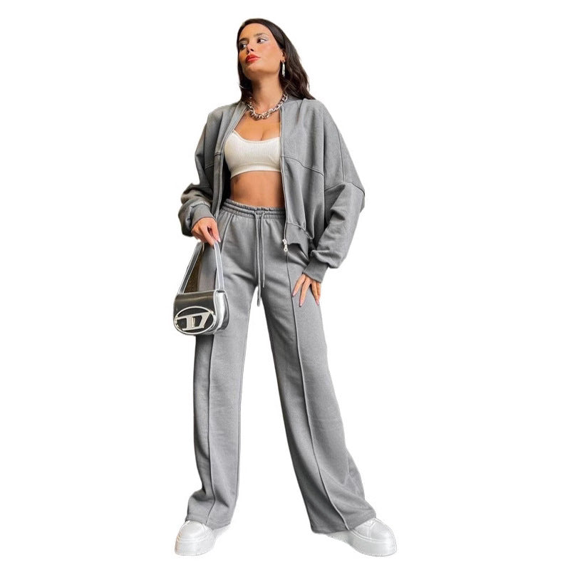 Damen lässiges Freizeit-Set aus weichem Sweatstoff mit hohem Kragen und weitem Schnitt