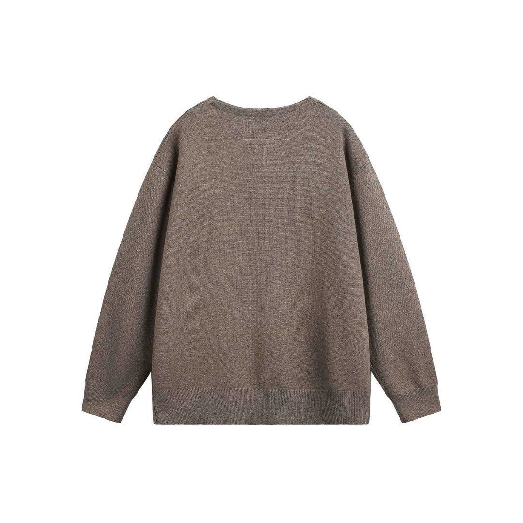 Damen Oversize-Strickpullover mit Knopfdetail am Rundhalsausschnitt Nord Taschen