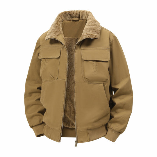 Herren Thermo-Bomberjacke im Fieldstil mit Teddykragen, aufgesetzten Brusttaschen & Reißverschluss Nord Taschen