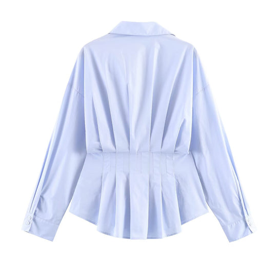 Damen taillierte Plissee-Hemdbluse mit Schößchen Nord Taschen