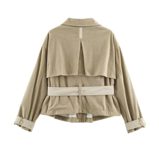 Damen Cordjacke aus Kord mit Taillengürtel und Druckknopfverschlüssen Nord Taschen
