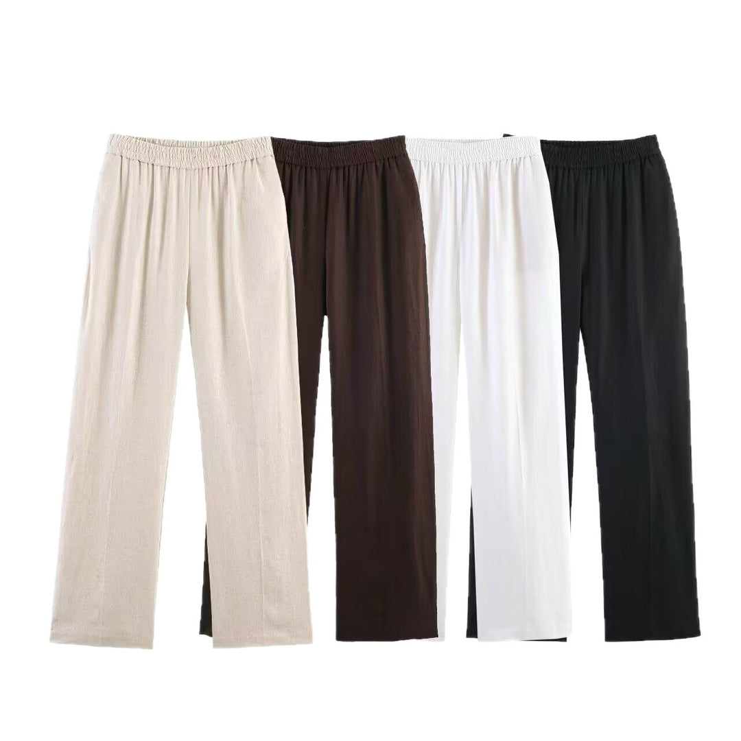 Damen Weite Palazzo-Hose mit elastischem Raffungsgummibund und fließendem Leichtstoff Nord Taschen