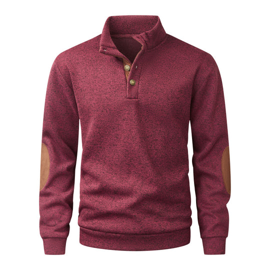 Herren Strickpullover mit Stehkragen, Knopfleiste & Ellbogenpatches Nord Taschen