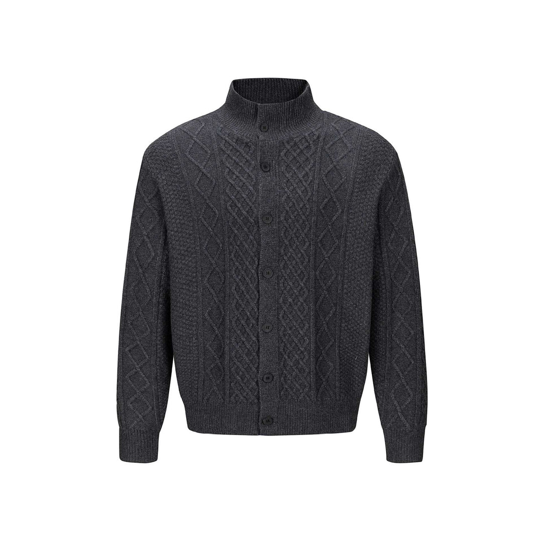 Herren Strickcardigan mit Zopfmuster, Stehkragen und knöpfbarer Front Nord Taschen
