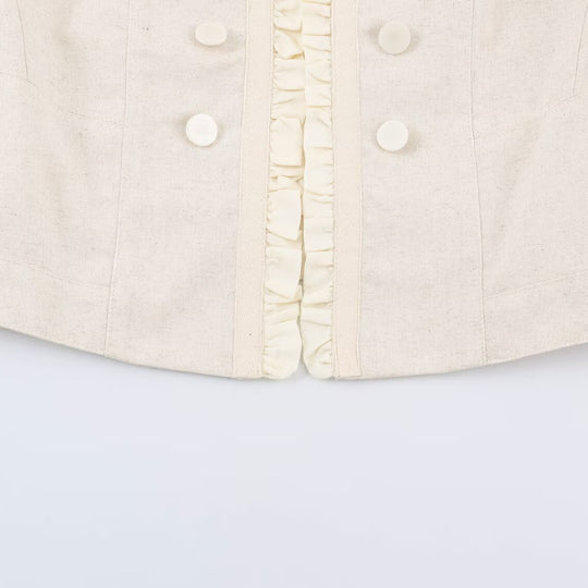 Damen Gekürzte taillierte Jacke mit Stehkragen Rüschenblende und Zierknöpfen Nord Taschen