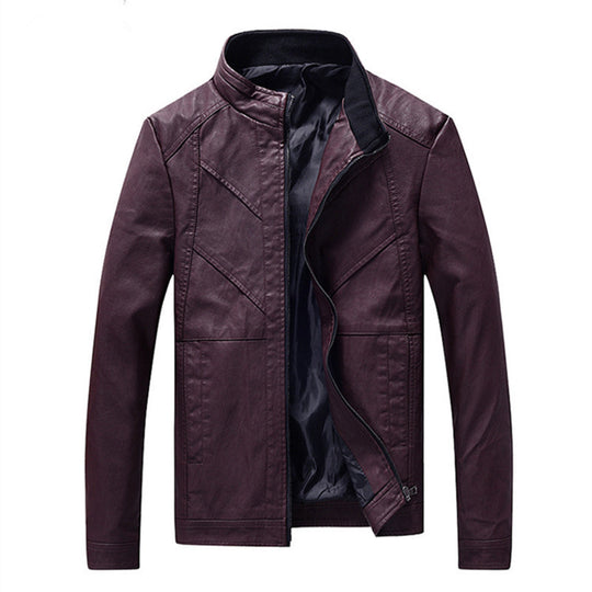 Herren schlanke Kunstleder-Motojacke mit Stehkragen, ergonomischer Nahtführung und leichter Thermofütterung Nord Taschen