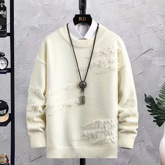 Herren Oversized Strickpullover mit Fransen‑Used‑Details und Rundhalsausschnitt Nord Taschen