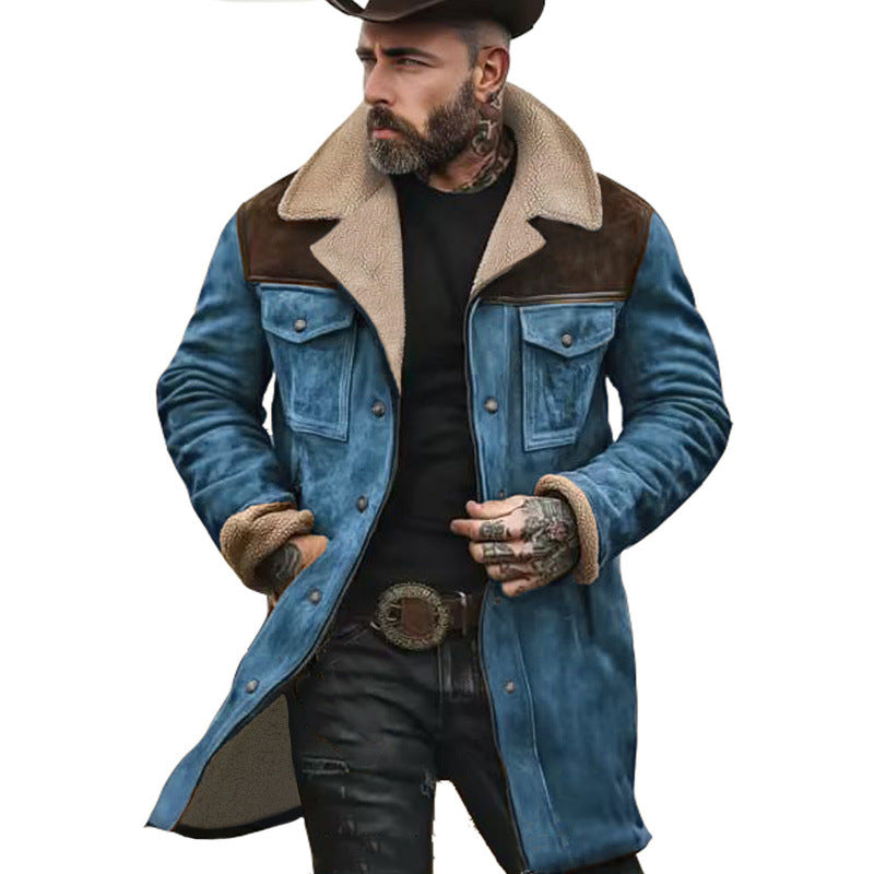 Herren Langer Sherpa-Mantel mit Kunstfellfutter und Wildlederoptik Nord Taschen