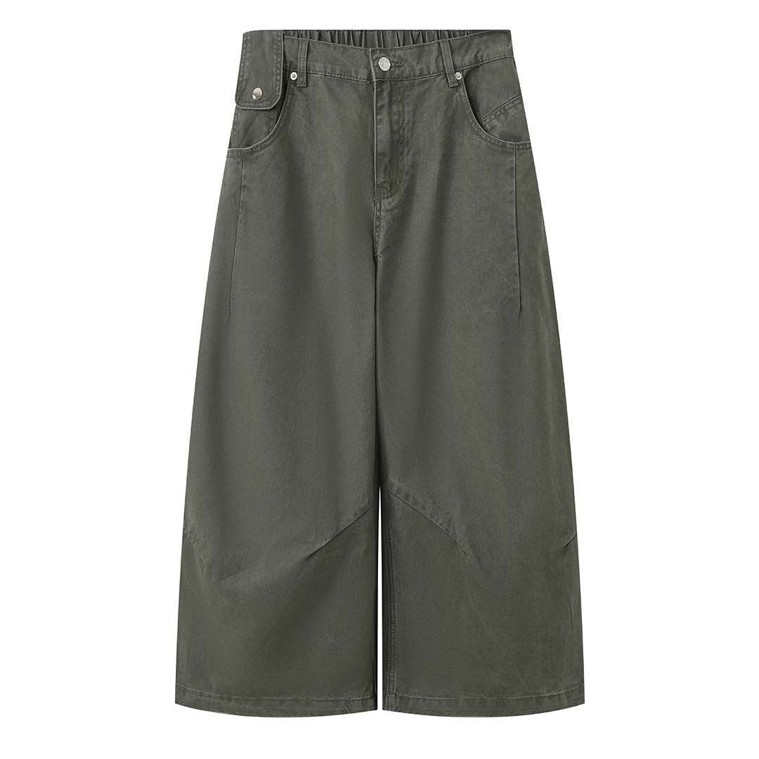 Damen Weite hochtaillierte Culotte-Hose aus Baumwoll-Twill mit großen Aufgesetzten Taschen Nord Taschen