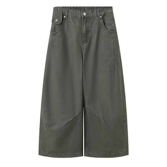 Damen Weite hochtaillierte Culotte-Hose aus Baumwoll-Twill mit großen Aufgesetzten Taschen Nord Taschen