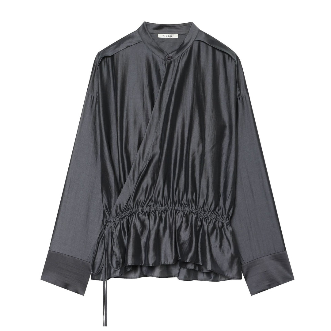 Damen Wickelbluse mit Tunnelzug‑Taillierung und Stehkragen Nord Taschen