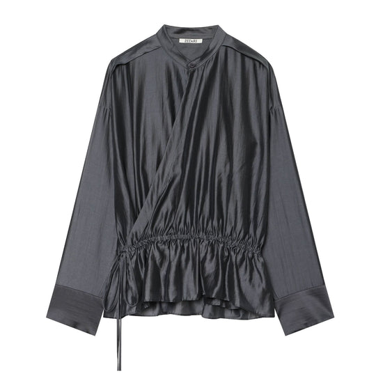 Damen Wickelbluse mit Tunnelzug‑Taillierung und Stehkragen Nord Taschen