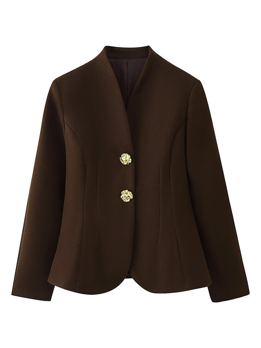 Damen Zweiteiliges tailliertes Blazer- und Minirock-Set mit goldener Schmuckknopfleiste Nord Taschen