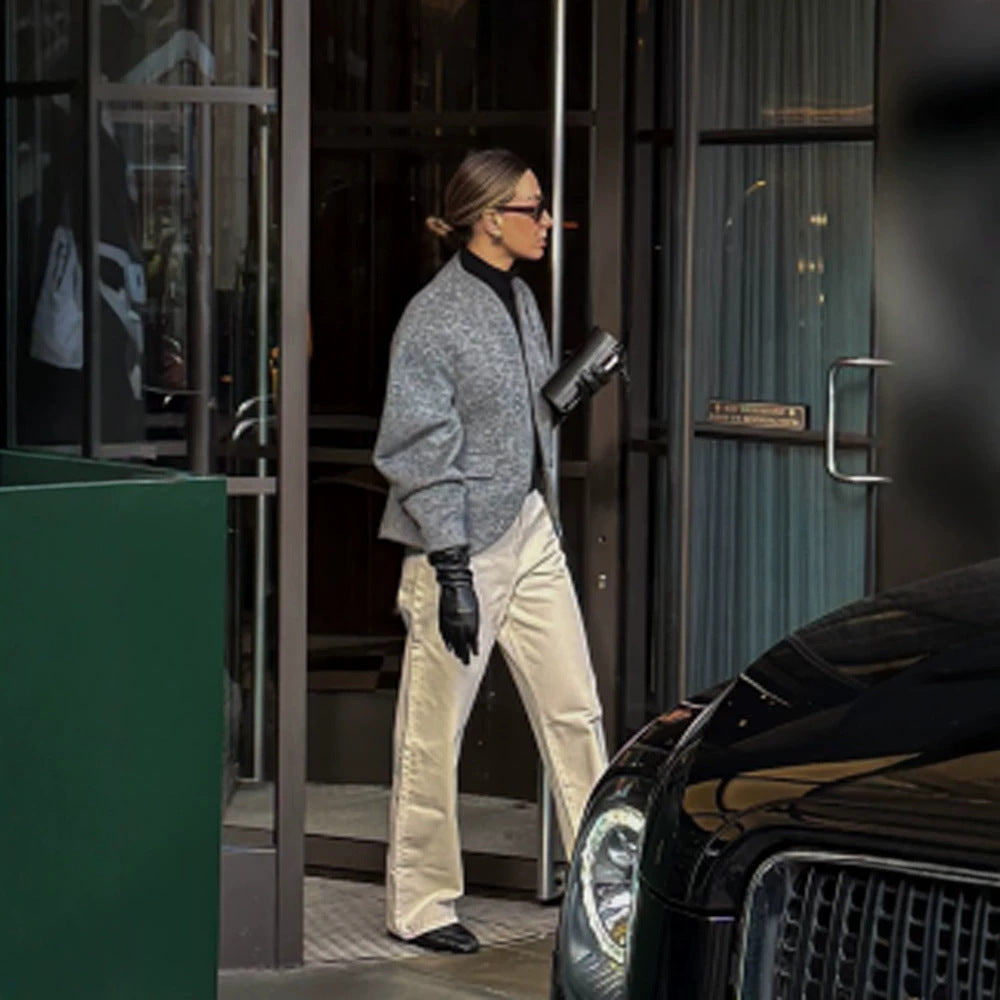 Damen Kurze Wolljacke mit Ballonärmeln und kastiger Silhouette Nord Taschen