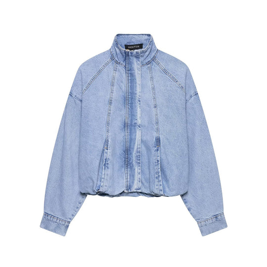 Damen Oversize Denim-Blouson mit hohem Stehkragen und elastischem Saum Nord Taschen