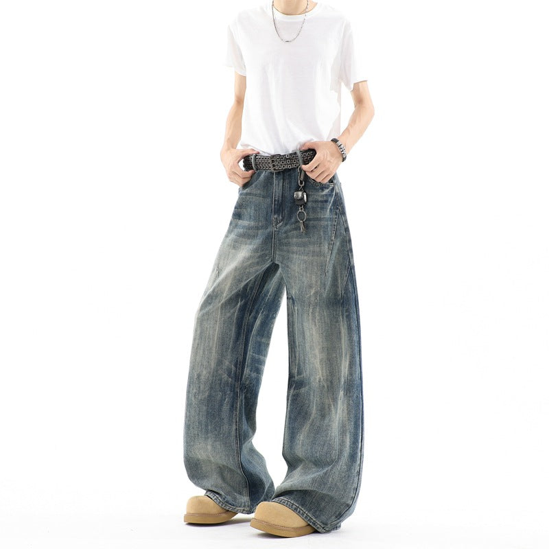 Herren Ultraweite Baggy-Jeans mit tiefem Schritt und strukturierter Faltenoptik Nord Taschen