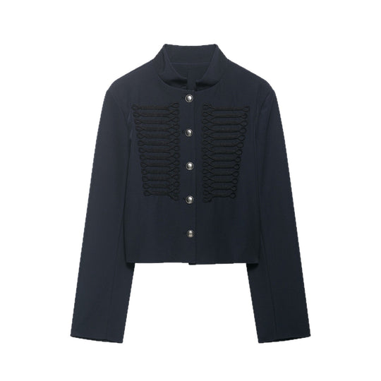 Damen Cropped militärinspirierte Kurzjacke mit Stehkragen und Zierkordeln Nord Taschen