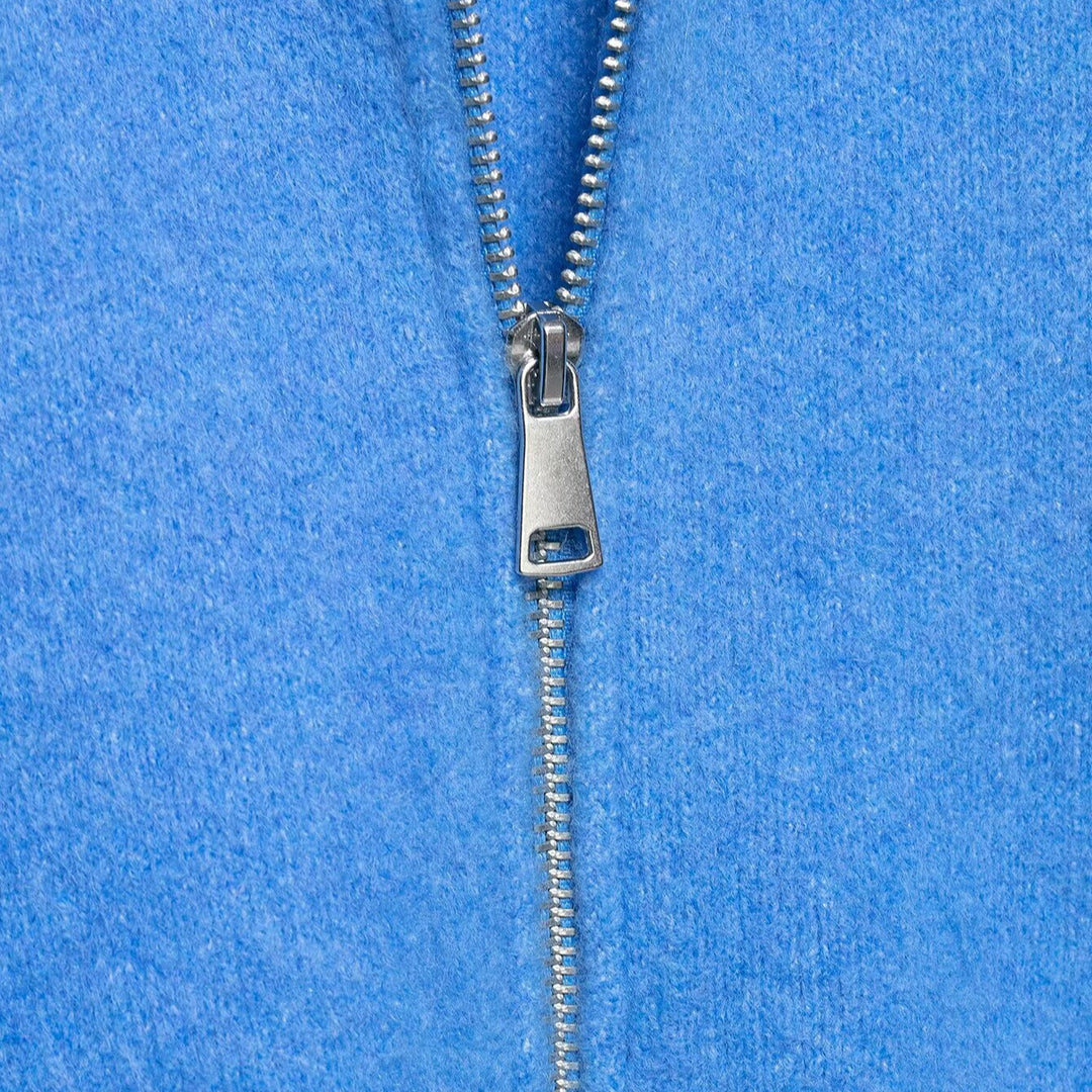 Damen Kurze Strickjacke mit Reißverschluss, weitem Polokragen und geripptem Saum Nord Taschen
