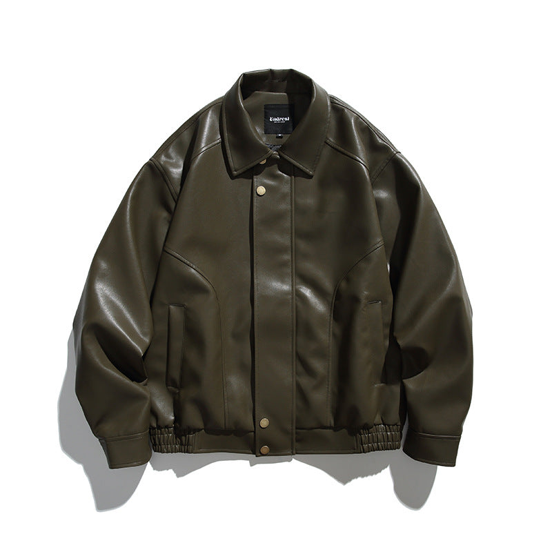 Herren Boxy-Lederimitat-Bomberjacke mit verdeckter Druckknopfleiste, elastischem Saum und aufgesetzten Eingrifftaschen Nord Taschen