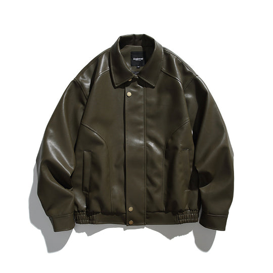 Herren Boxy-Lederimitat-Bomberjacke mit verdeckter Druckknopfleiste, elastischem Saum und aufgesetzten Eingrifftaschen Nord Taschen