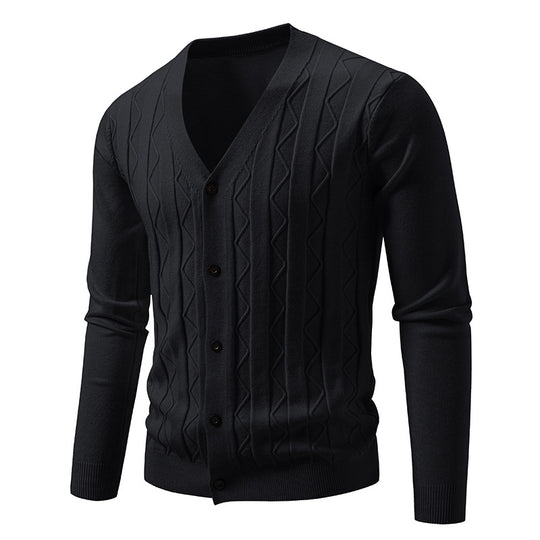 Herren V-Ausschnitt Strickjacke mit dezenter Zopfmusterstruktur und durchgehender Knopfleiste Nord Taschen