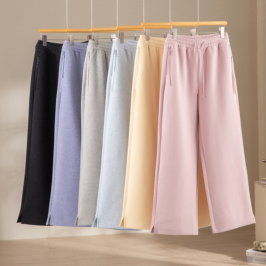 Damen weite French‑Terry Lounge-Sweatpant mit hohem Bund, Kordelzug und seitlichen Schlitzen Nord Taschen