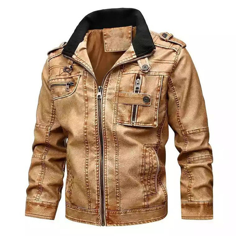 Herren Lässige Kunstleder-Bikerjacke mit Stehkragen, Reißverschluss-Front und Utility-Taschen Nord Taschen