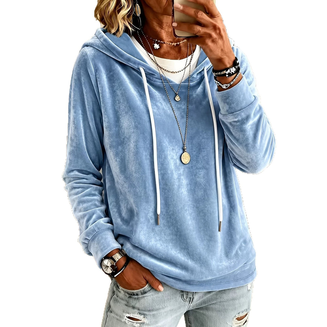 Damen Samt-Kapuzenpullover mit Relaxed-Fit und Kordelzug Nord Taschen