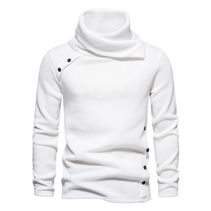 Herren Strickpullover mit großem Schalkragen, asymmetrischer Knopfleiste und schmaler Silhouette Nord Taschen