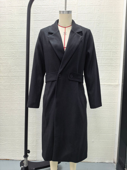Damen Longline-Mantel mit Reverskragen und Pattentaschen-Detail Nord Taschen