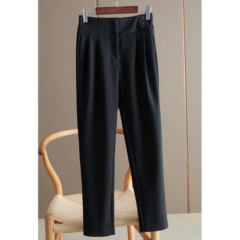 Damen Hochtaillierte Bundfaltenhose mit geradem, leicht tailliertem Bein und Zierknopf Nord Taschen
