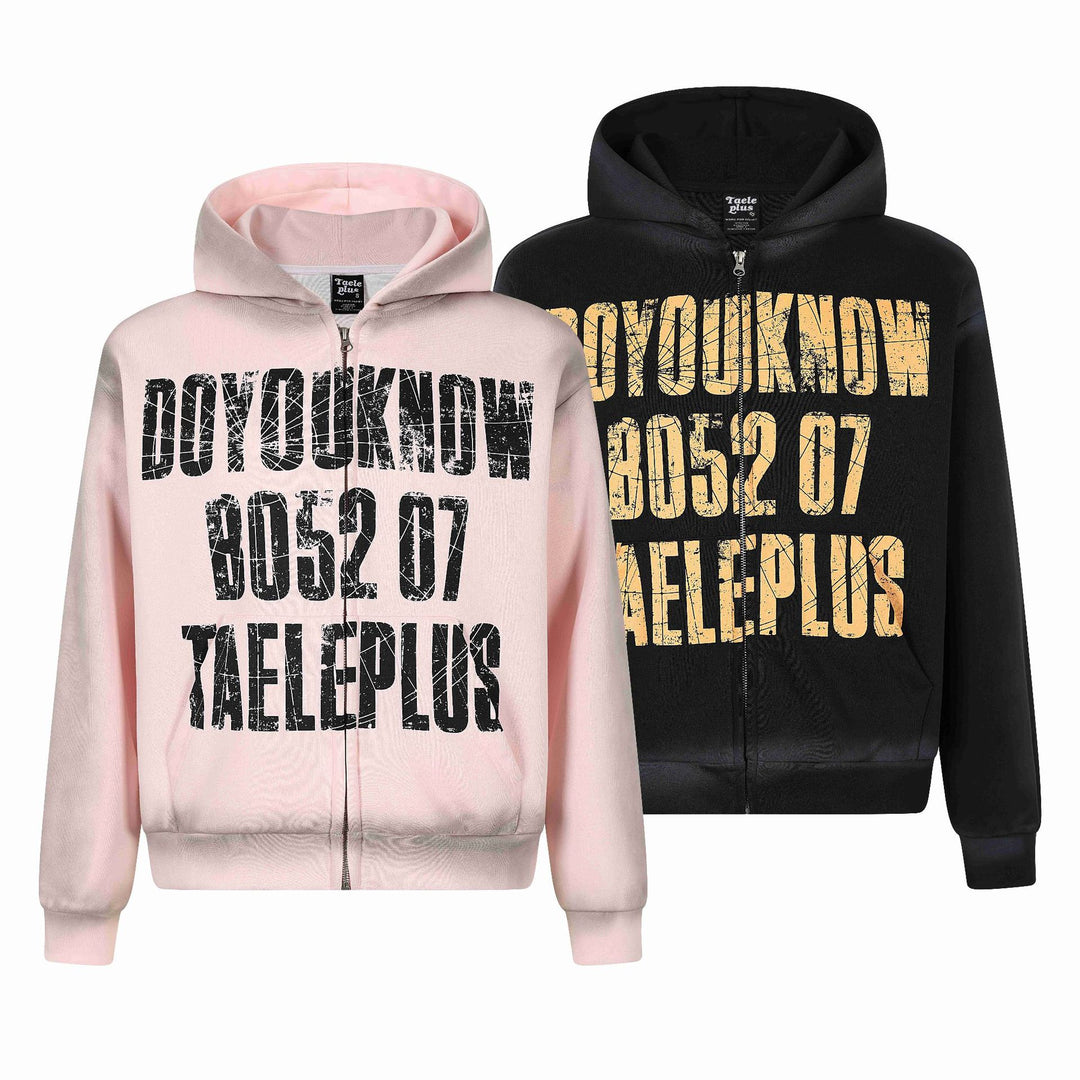 Unisex Kapuzenjacke mit durchgehendem Reißverschluss, großem Typo‑Print und Kängurutasche Nord Taschen