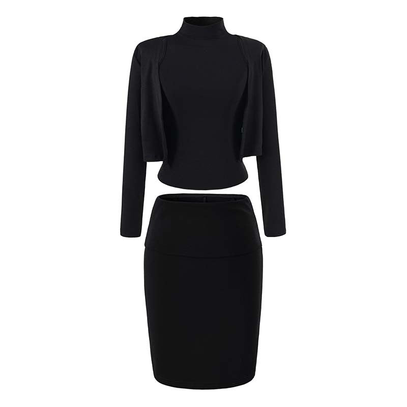 Damen Zweiteiliges Business-Strickset mit Rollkragen-Top, Bolero und Bleistiftrock Nord Taschen