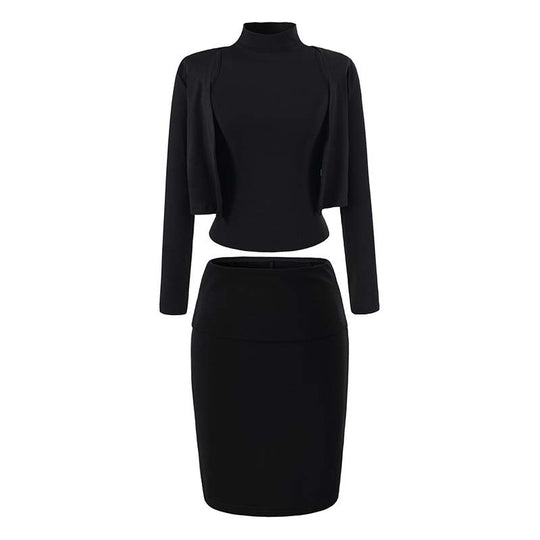 Damen Zweiteiliges Business-Strickset mit Rollkragen-Top, Bolero und Bleistiftrock Nord Taschen