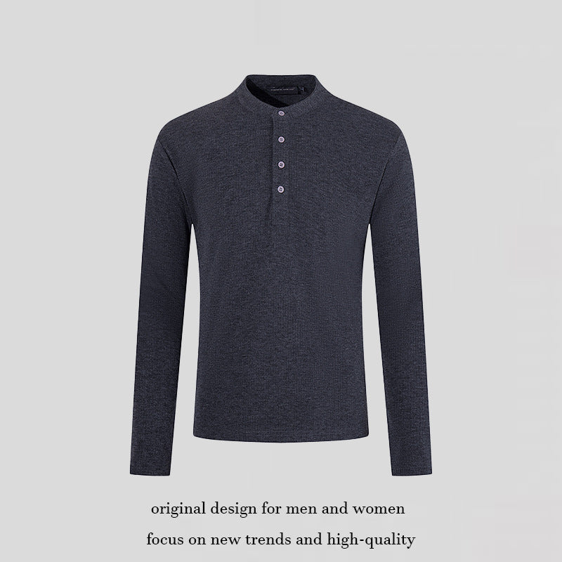 Herren Feinstrick-Langarmshirt mit Stehkragen und Knopfleiste Nord Taschen