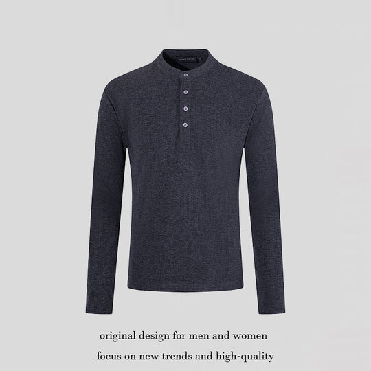 Herren Feinstrick-Langarmshirt mit Stehkragen und Knopfleiste Nord Taschen