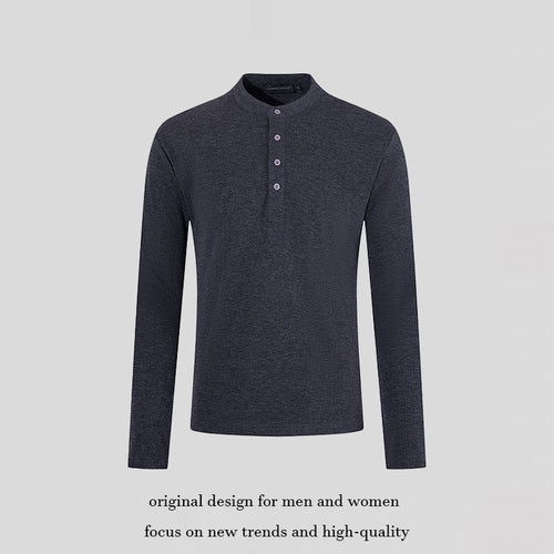 Herren Feinstrick-Langarmshirt mit Stehkragen und Knopfleiste Nord Taschen