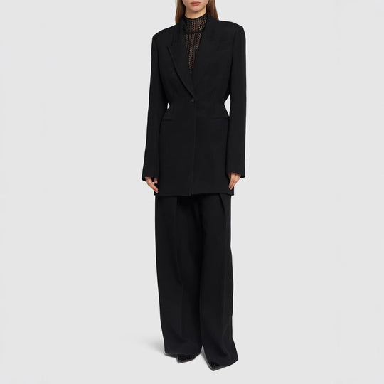 Damen Einreihiger Longblazer mit taillierter Silhouette und weiter Palazzohose Nord Taschen