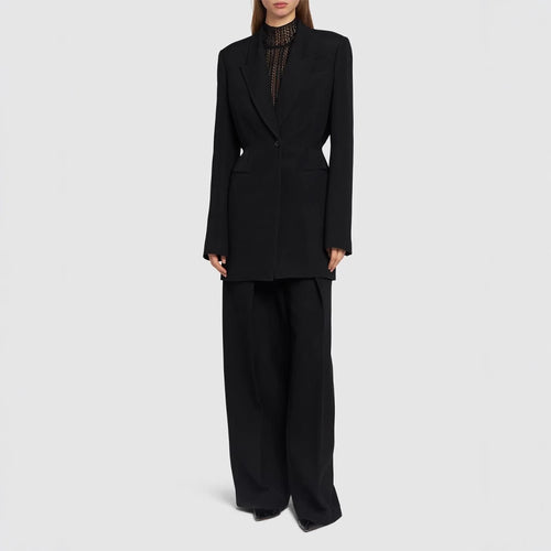 Damen Einreihiger Longblazer mit taillierter Silhouette und weiter Palazzohose Nord Taschen