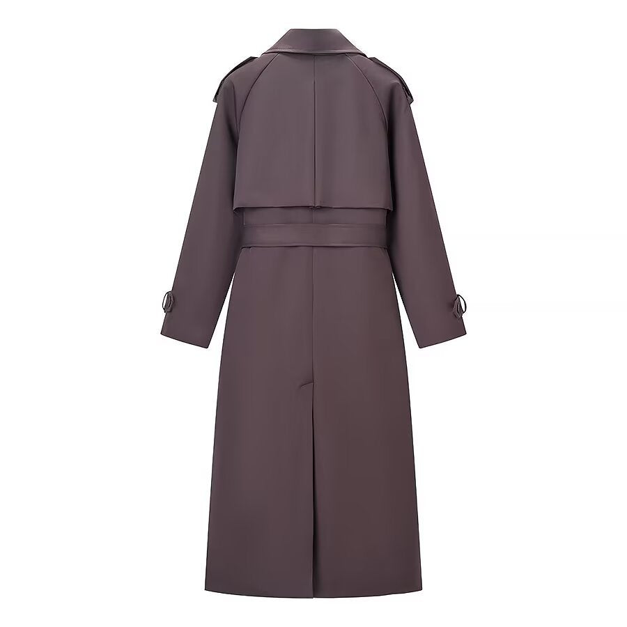 Damen Langer Taillierter Trenchcoat mit Bindegürtel und Doppelreihe Nord Taschen