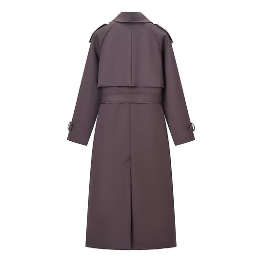 Damen Langer Taillierter Trenchcoat mit Bindegürtel und Doppelreihe Nord Taschen