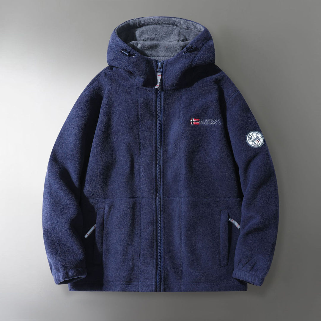 Herren Microfleece-Outdoorjacke mit Kapuze, windabweisender Struktur und Logo-Patch Nord Taschen