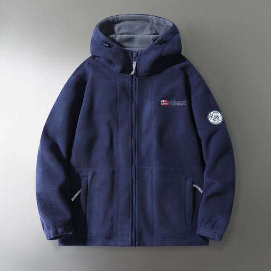 Herren Microfleece-Outdoorjacke mit Kapuze, windabweisender Struktur und Logo-Patch Nord Taschen