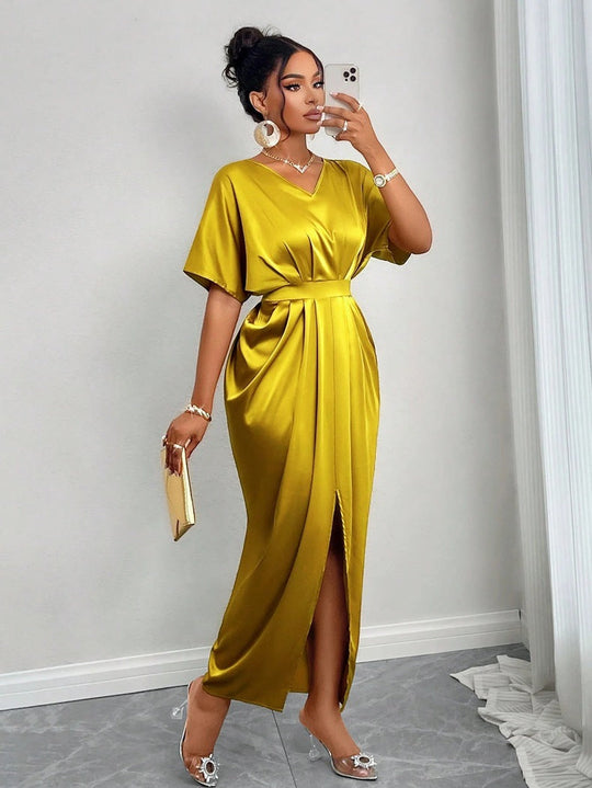 Damen Midikleid mit elegantem V-Ausschnitt und seitlichem Schlitz - Arvani