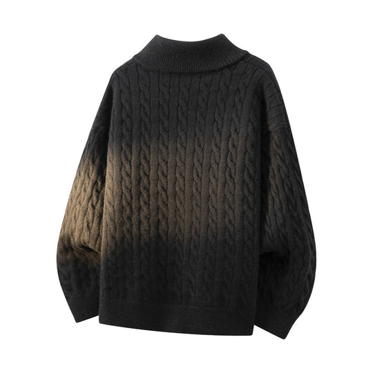 Damen Grobgestrickter Half-Zip Pullover mit Zopfmuster und Stehkragen Nord Taschen