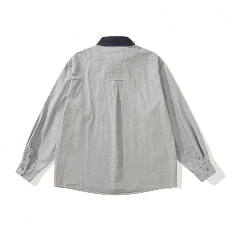 Herren Oversize Hemdjacke mit Cordkragen, Brusttasche und Nieten-Detail Nord Taschen