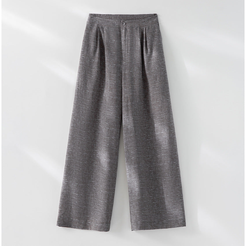 Damen Hochtaillierte Palazzo-Hose aus Leinenmix mit Bundfalten und elastischem Komfortbund Nord Taschen